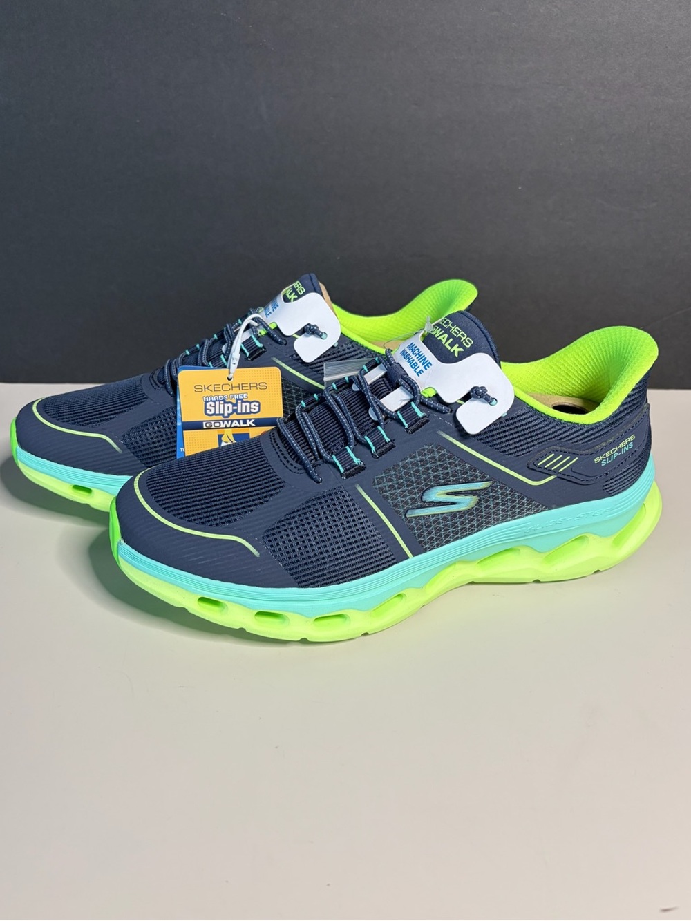 Skechers Navy & Neon Green Slip-On Sneakers